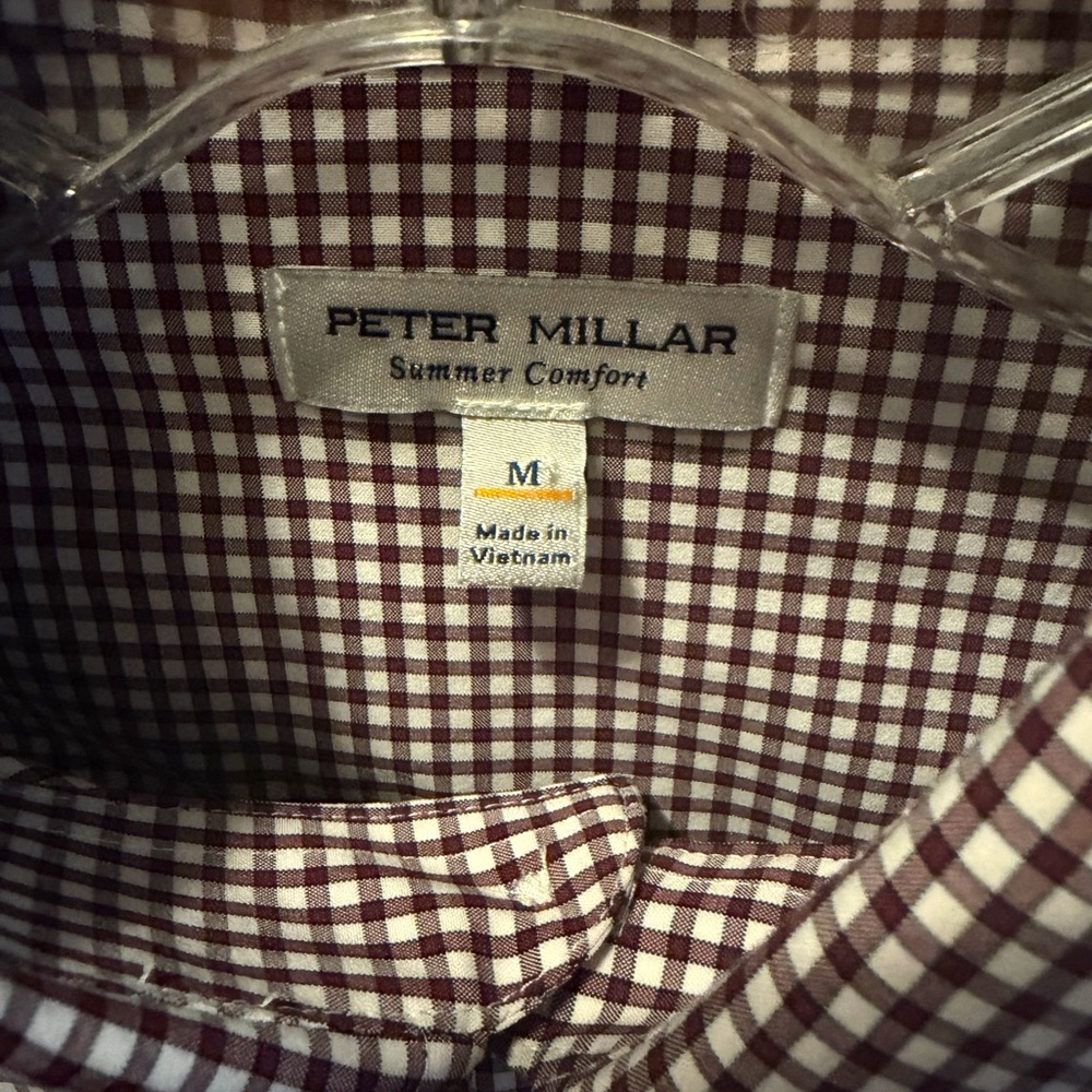 Peter Millar Summer Comfort Gingham Shirt M performance way care EUC - Picture 3 of 5